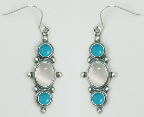 Sterling Silver Drop Dangle Earrings With White Moonstone And Turquoise